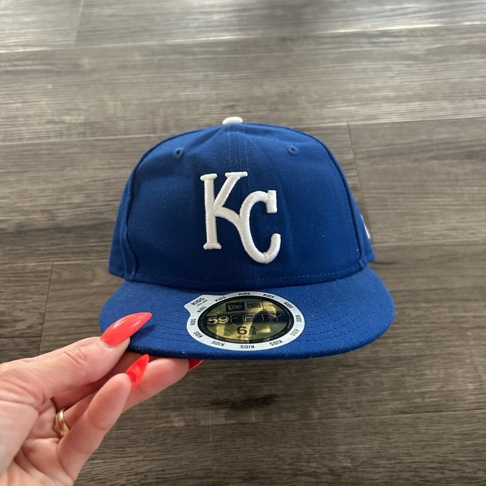 New Era Blue Kids Full Back Hat with White KC Logo 6 5/8